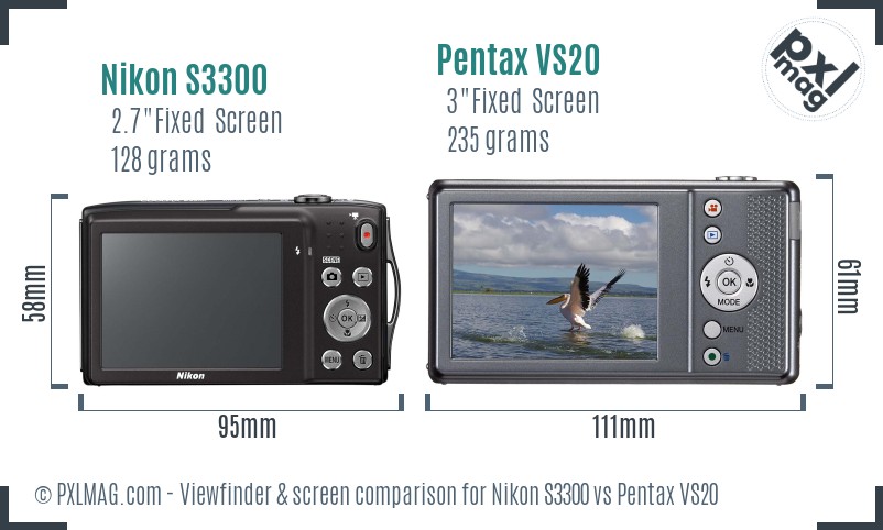 Nikon S3300 vs Pentax VS20 Screen and Viewfinder comparison
