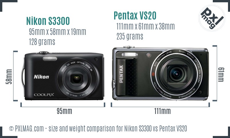 Nikon S3300 vs Pentax VS20 size comparison