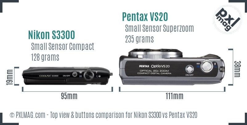 Nikon S3300 vs Pentax VS20 top view buttons comparison