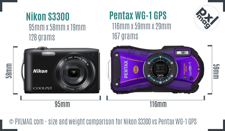 Nikon S3300 vs Pentax WG-1 GPS size comparison