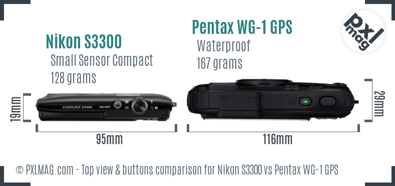 Nikon S3300 vs Pentax WG-1 GPS top view buttons comparison