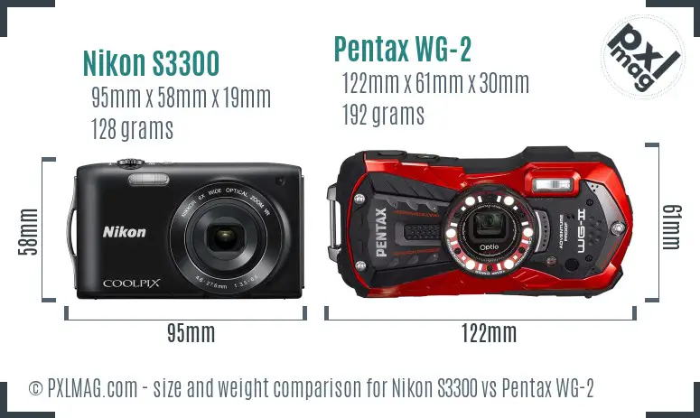 Nikon S3300 vs Pentax WG-2 size comparison