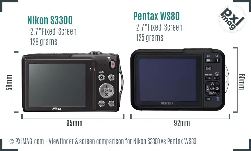 Nikon S3300 vs Pentax WS80 Screen and Viewfinder comparison