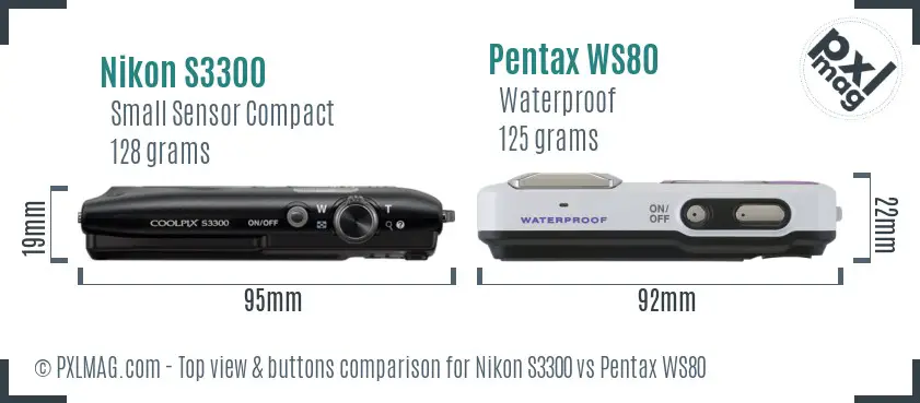 Nikon S3300 vs Pentax WS80 top view buttons comparison