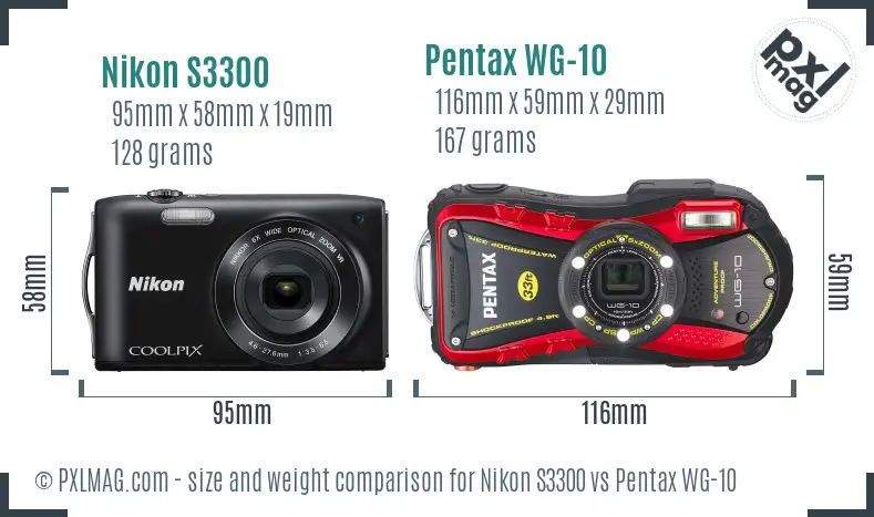 Nikon S3300 vs Pentax WG-10 size comparison Nikon S3300 vs Pentax WG-10 size comparison