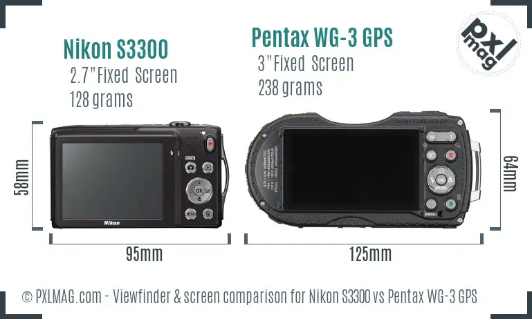 Nikon S3300 vs Pentax WG-3 GPS Screen and Viewfinder comparison