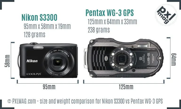 Nikon S3300 vs Pentax WG-3 GPS size comparison
