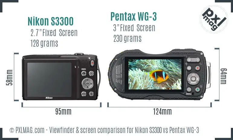 Nikon S3300 vs Pentax WG-3 Screen and Viewfinder comparison