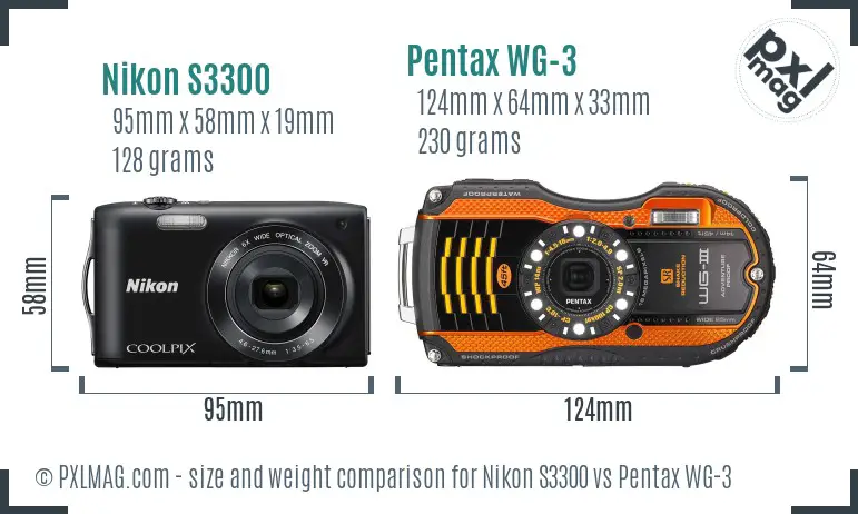 Nikon S3300 vs Pentax WG-3 size comparison