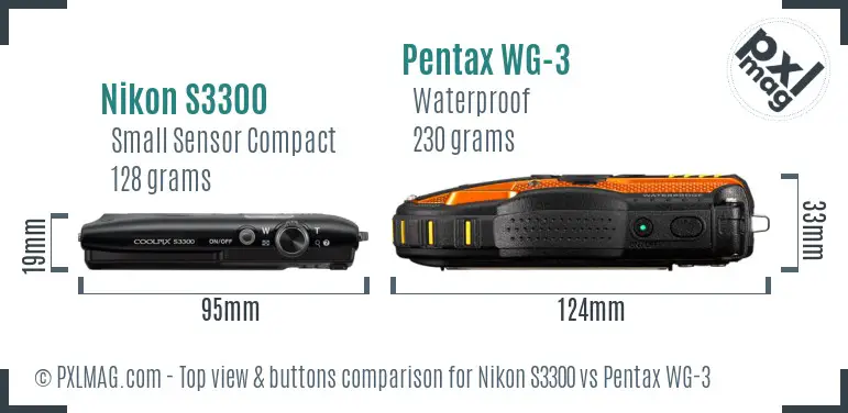 Nikon S3300 vs Pentax WG-3 top view buttons comparison