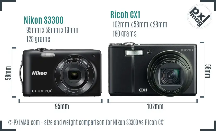 Nikon S3300 vs Ricoh CX1 size comparison Nikon S3300 vs Ricoh CX1 size comparison