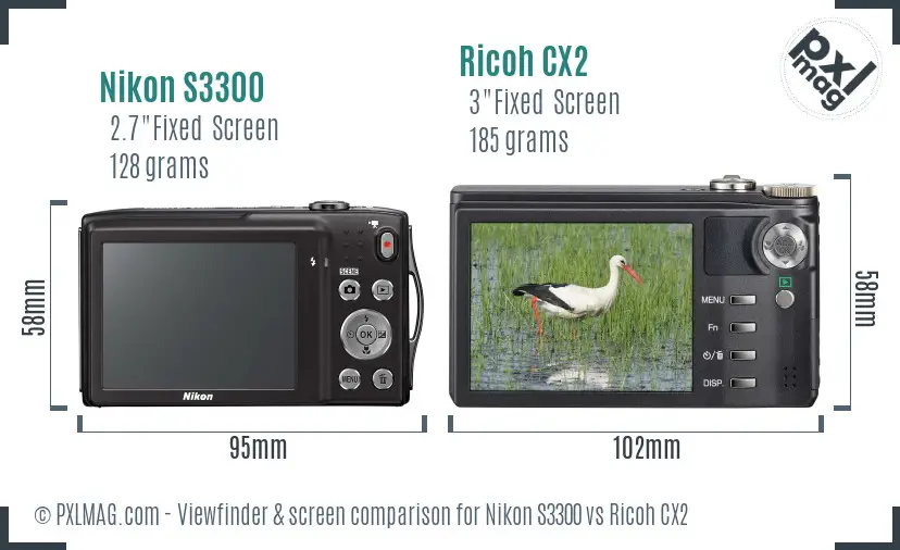 Nikon S3300 vs Ricoh CX2 Screen and Viewfinder comparison Nikon S3300 vs Ricoh CX2 Screen and Viewfinder comparison
