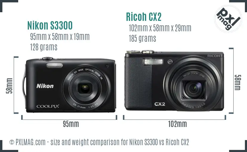 Nikon S3300 vs Ricoh CX2 size comparison Nikon S3300 vs Ricoh CX2 size comparison
