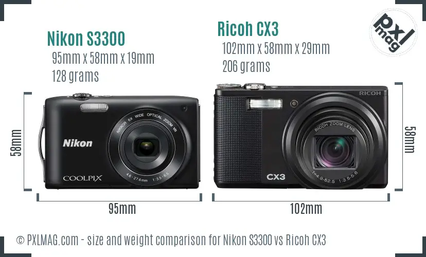 Nikon S3300 vs Ricoh CX3 size comparison Nikon S3300 vs Ricoh CX3 size comparison