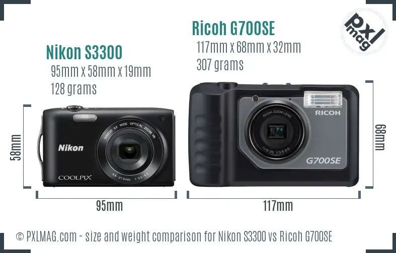 Nikon S3300 vs Ricoh G700SE size comparison