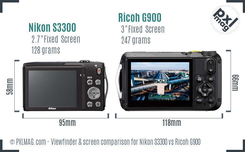 Nikon S3300 vs Ricoh G900 Screen and Viewfinder comparison