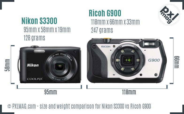 Nikon S3300 vs Ricoh G900 size comparison