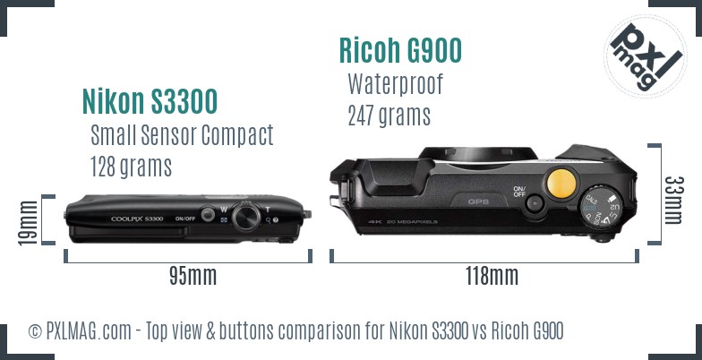 Nikon S3300 vs Ricoh G900 top view buttons comparison