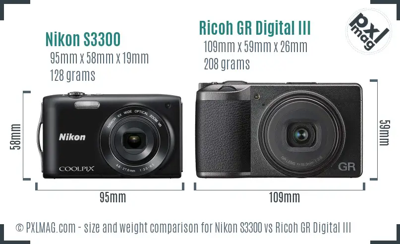 Nikon S3300 vs Ricoh GR Digital III size comparison Nikon S3300 vs Ricoh GR Digital III size comparison