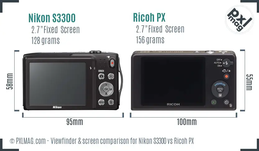 Nikon S3300 vs Ricoh PX Screen and Viewfinder comparison