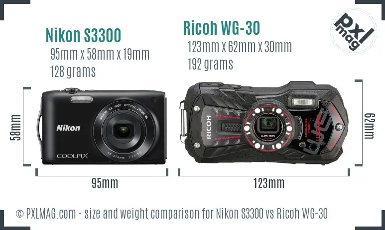 Nikon S3300 vs Ricoh WG-30 size comparison Nikon S3300 vs Ricoh WG-30 size comparison