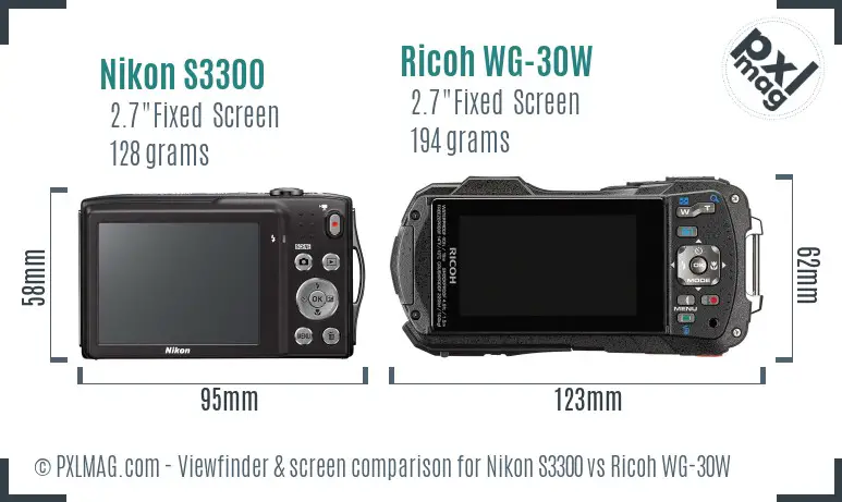 Nikon S3300 vs Ricoh WG-30W Screen and Viewfinder comparison