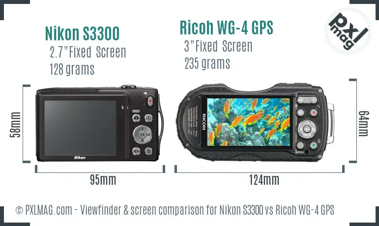 Nikon S3300 vs Ricoh WG-4 GPS Screen and Viewfinder comparison