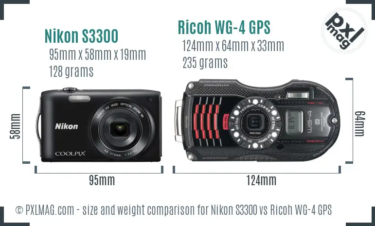 Nikon S3300 vs Ricoh WG-4 GPS size comparison