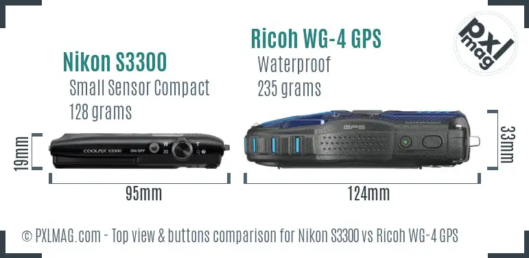 Nikon S3300 vs Ricoh WG-4 GPS top view buttons comparison