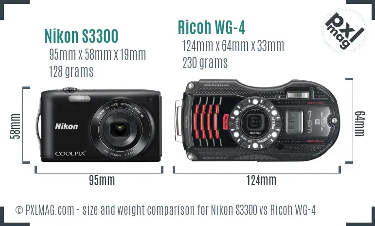 Nikon S3300 vs Ricoh WG-4 size comparison Nikon S3300 vs Ricoh WG-4 size comparison