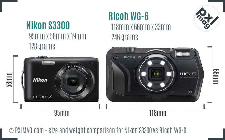 Nikon S3300 vs Ricoh WG-6 size comparison