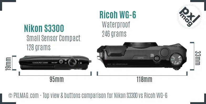 Nikon S3300 vs Ricoh WG-6 top view buttons comparison