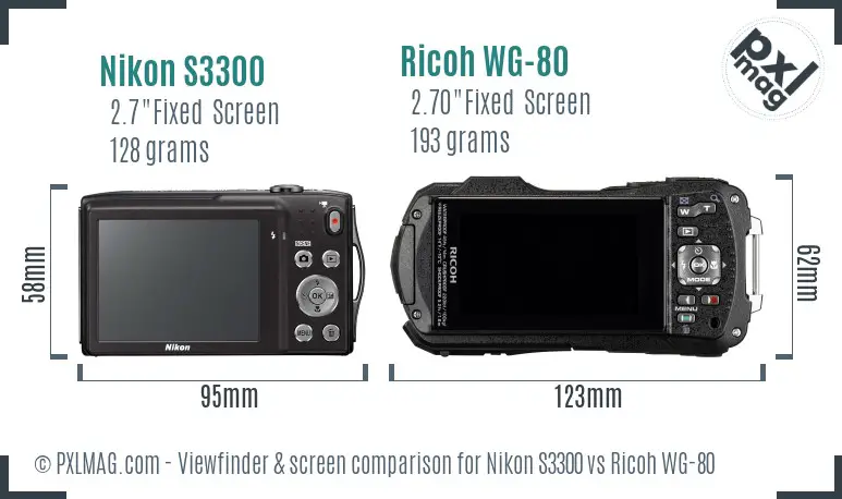 Nikon S3300 vs Ricoh WG-80 Screen and Viewfinder comparison