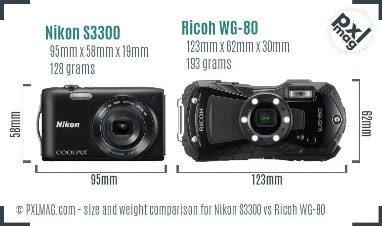 Nikon S3300 vs Ricoh WG-80 size comparison