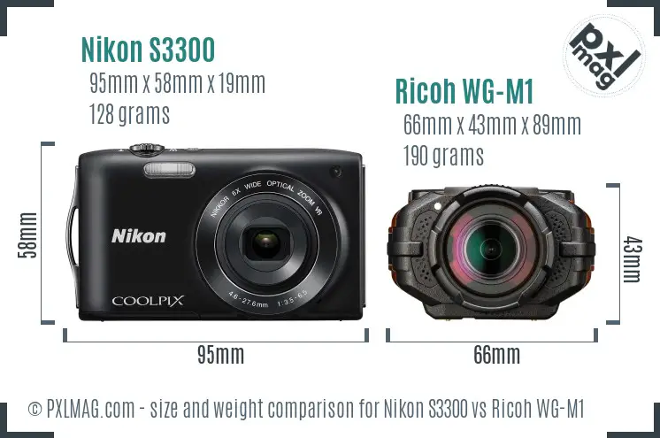 Nikon S3300 vs Ricoh WG-M1 size comparison