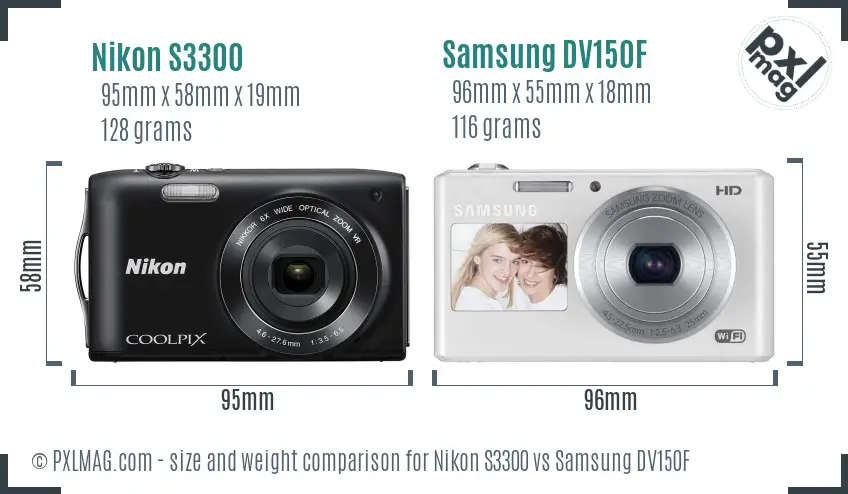 Nikon S3300 vs Samsung DV150F size comparison