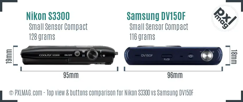 Nikon S3300 vs Samsung DV150F top view buttons comparison