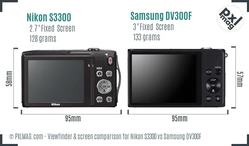 Nikon S3300 vs Samsung DV300F Screen and Viewfinder comparison