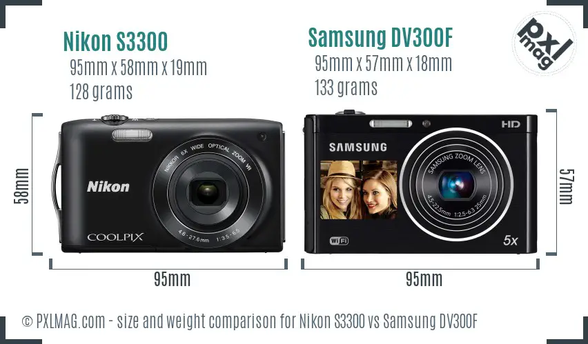 Nikon S3300 vs Samsung DV300F size comparison