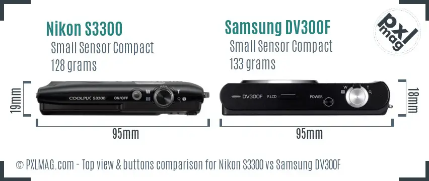 Nikon S3300 vs Samsung DV300F top view buttons comparison