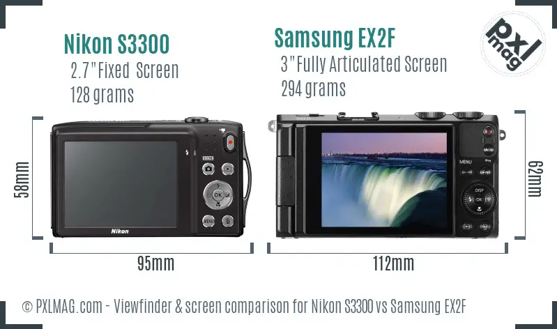 Nikon S3300 vs Samsung EX2F Screen and Viewfinder comparison