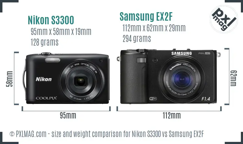 Nikon S3300 vs Samsung EX2F size comparison