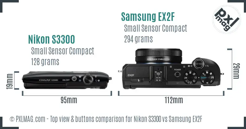 Nikon S3300 vs Samsung EX2F top view buttons comparison