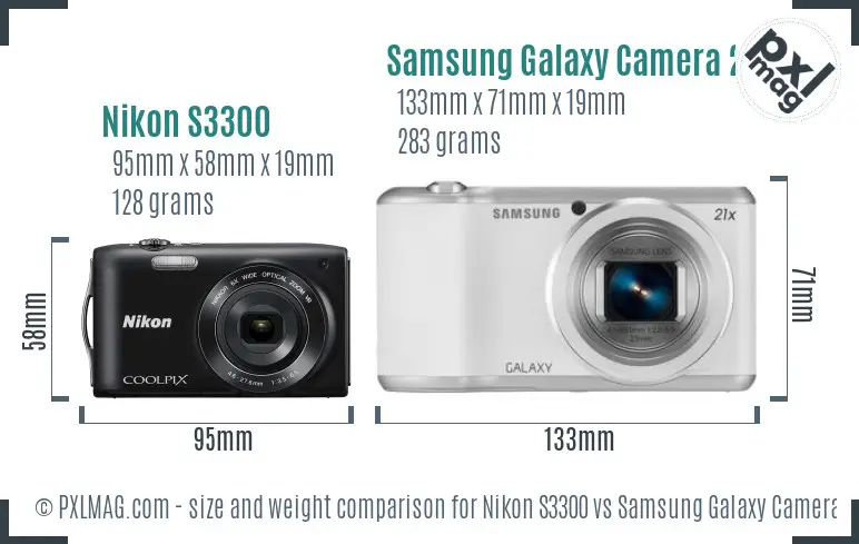 Nikon S3300 vs Samsung Galaxy Camera 2 size comparison