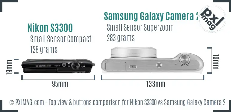 Nikon S3300 vs Samsung Galaxy Camera 2 top view buttons comparison