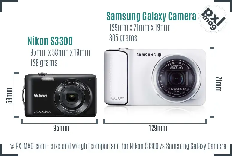 Nikon S3300 vs Samsung Galaxy Camera 3G size comparison