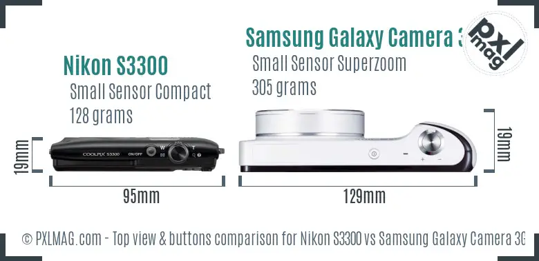 Nikon S3300 vs Samsung Galaxy Camera 3G top view buttons comparison