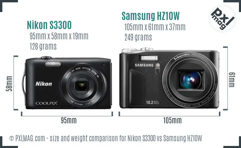 Nikon S3300 vs Samsung HZ10W size comparison