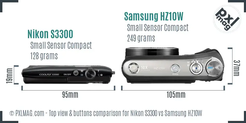 Nikon S3300 vs Samsung HZ10W top view buttons comparison