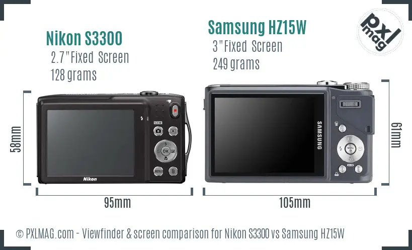 Nikon S3300 vs Samsung HZ15W Screen and Viewfinder comparison